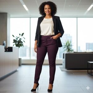 NEW Roz & Ali Signature Fit Pants Women Plus 24W Burgundy Polka Dot Slim Stretch